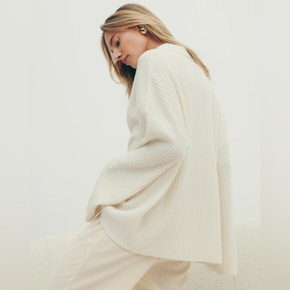 Reformation Fantino Cashmere Collared Cardigan Button Down Gossamer Size Large - Picture 5 of 14